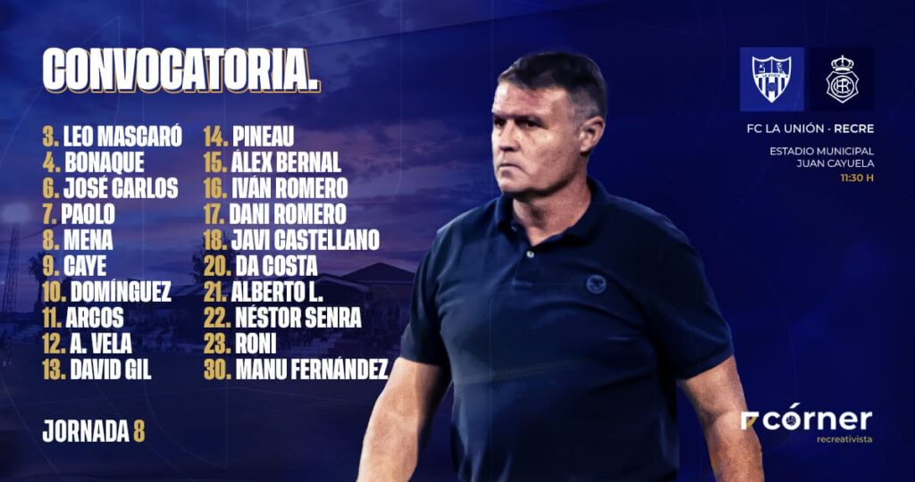 Convocatoria del Recre para medirse a La Unión en Totana.