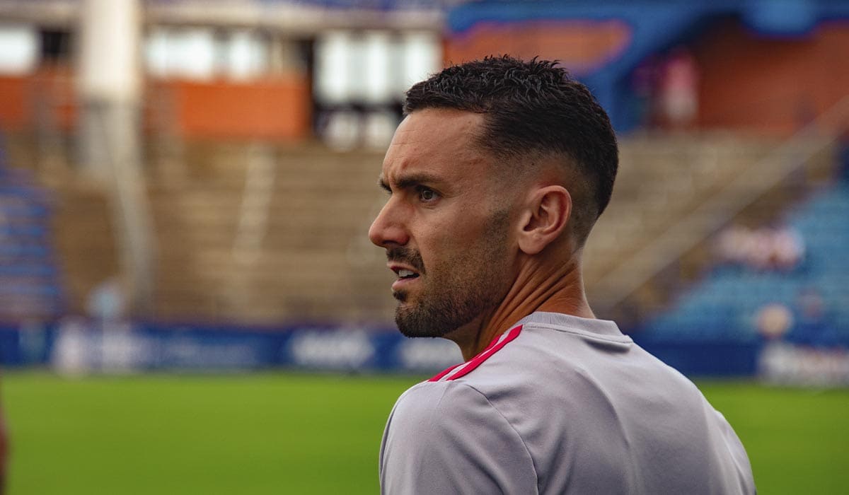 Alberto López en un entrenamiento en el Nuevo Colombino.