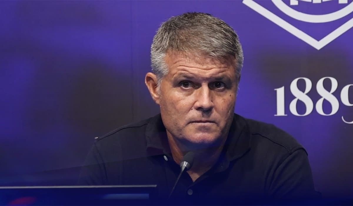 Pedro Morilla en la sala de prensa del Nuevo Colombino.